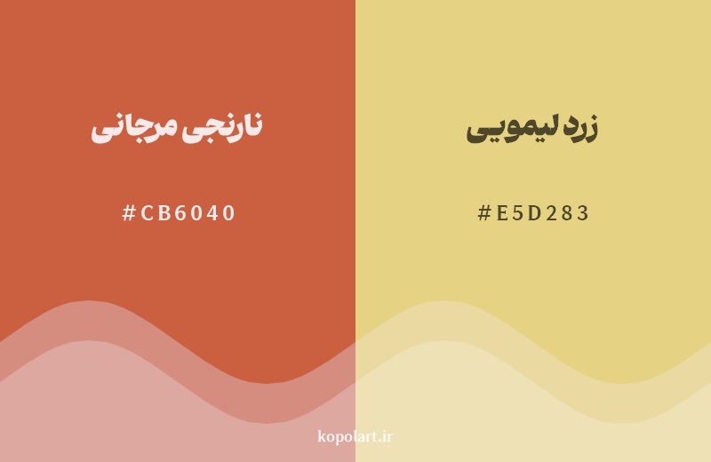 نمایش هارمونی رنگ نارنجی مرجانی در کنار رنگ همسایه آن زرد لیمویی