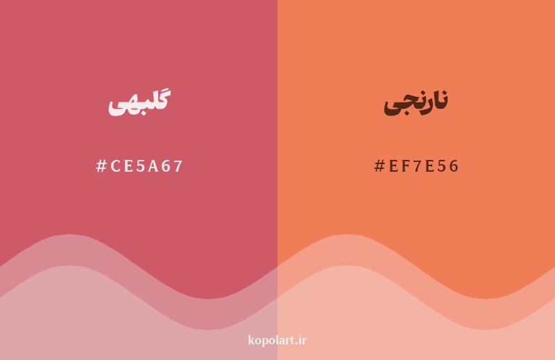 نمایش هارمونی رنگ گلبهی در کنار رنگ همسایه آن نارنجی