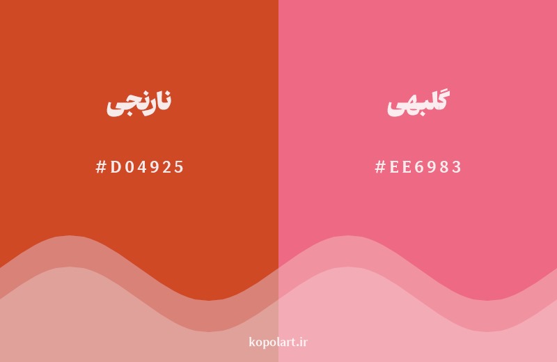 نمایش هارمونی رنگ نارنجی در کنار رنگ همسایه آن گلبهی