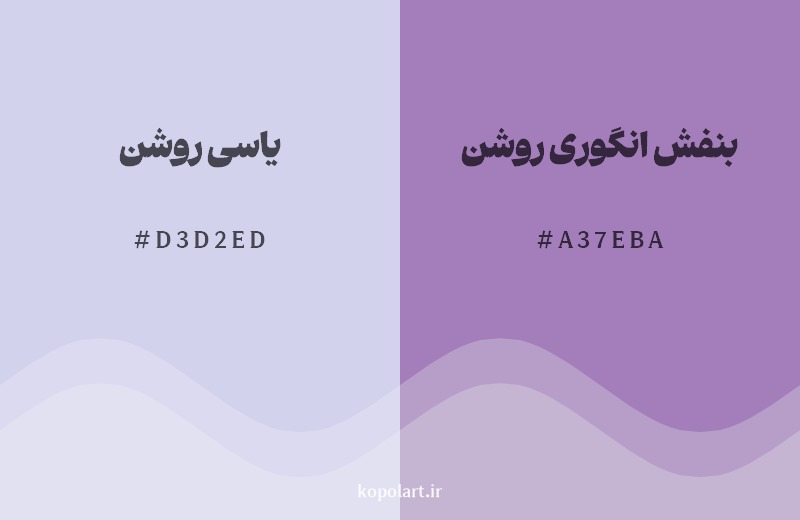نمایش هارمونی رنگ یاسی روشن در کنار رنگ همسایه آن بنفش انگوری روشن