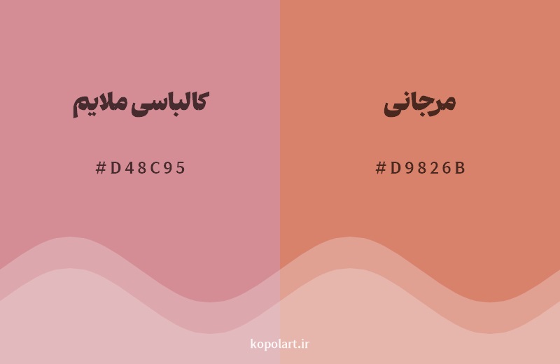 نمایش هارمونی رنگ کالباسی ملایم در کنار رنگ همسایه آن مرجانی