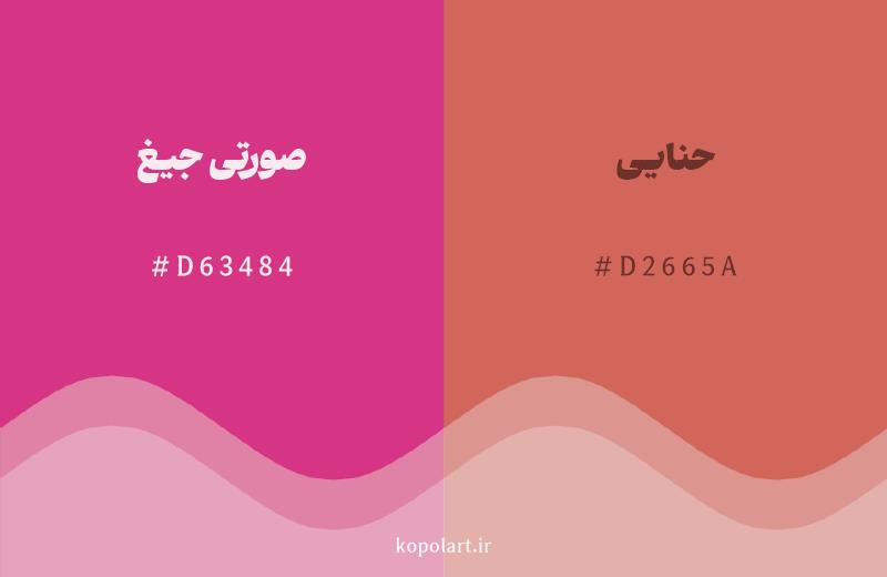 رنگ همسایه صورتی جیغ با کد هگزادسیمال D63484، رنگ حنایی با کد D2665A