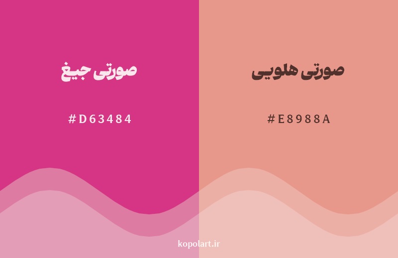 نمایش هارمونی رنگ صورتی جیغ در کنار رنگ همسایه آن صورتی هلویی