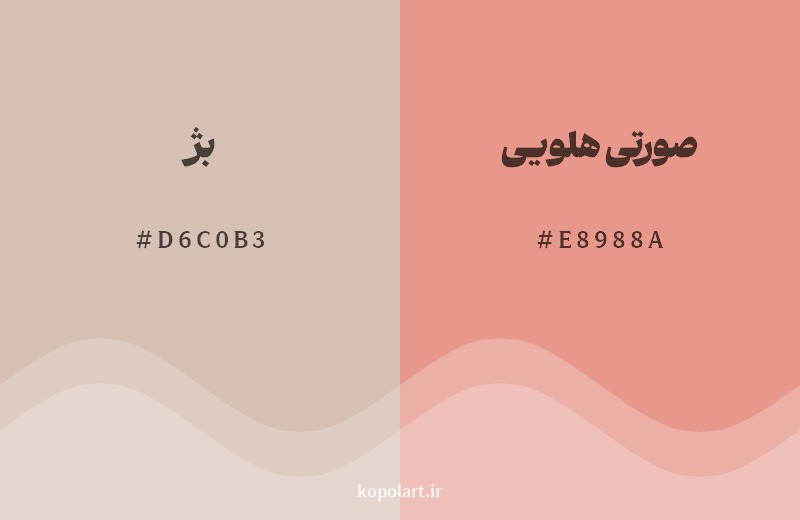 نمایش هارمونی رنگ بژ در کنار رنگ همسایه آن صورتی هلویی