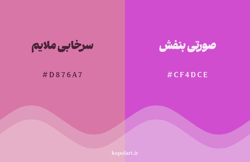 نمایش هارمونی رنگ سرخابی ملایم در کنار رنگ همسایه آن صورتی بنفش