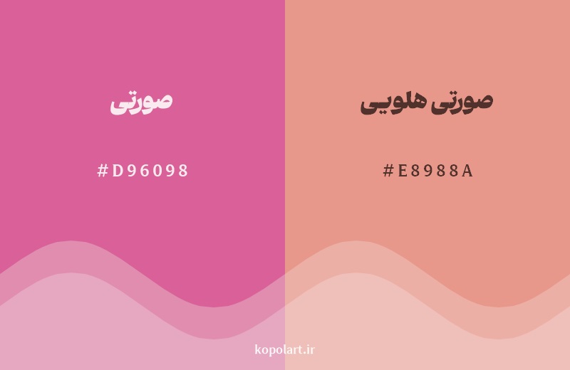 نمایش هارمونی رنگ صورتی در کنار رنگ همسایه آن صورتی هلویی