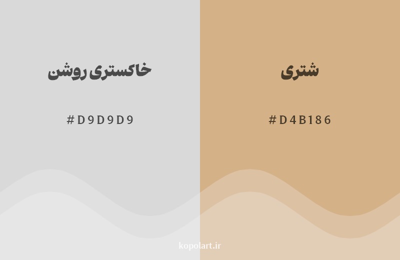 نمایش هارمونی رنگ خاکستری روشن در کنار رنگ همسایه آن شتری