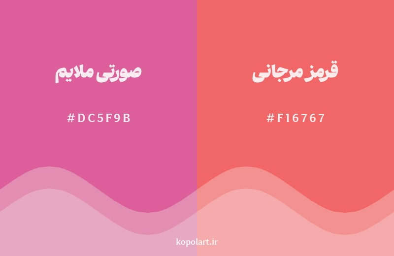 نمایش هارمونی رنگ صورتی ملایم در کنار رنگ همسایه آن قرمز مرجانی