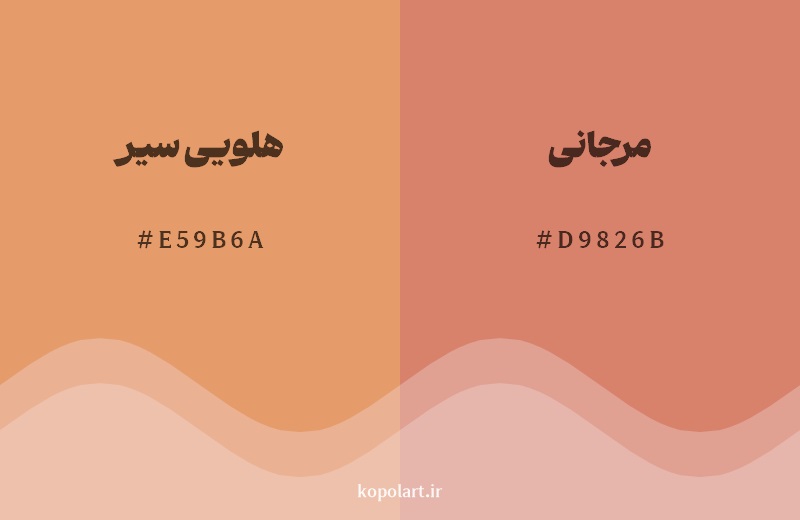 نمایش هارمونی رنگ هلویی سیر در کنار رنگ همسایه آن مرجانی