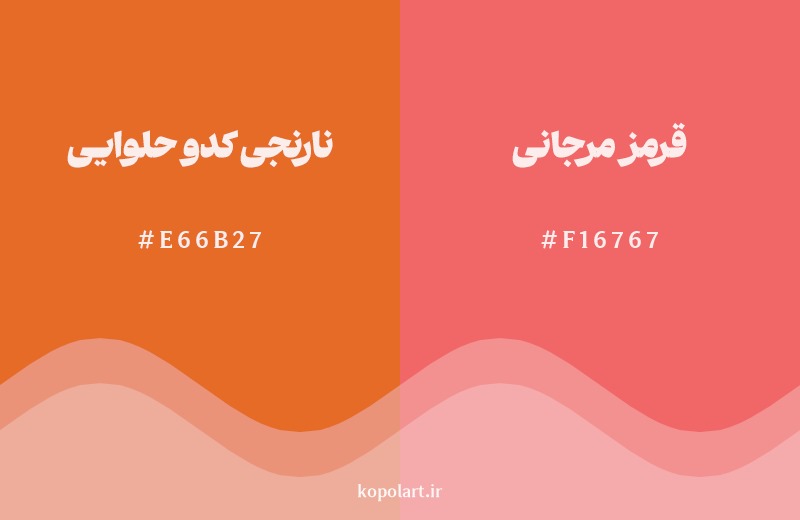 نمایش هارمونی رنگ نارنجی کدو حلوایی در کنار رنگ همسایه آن قرمز مرجانی