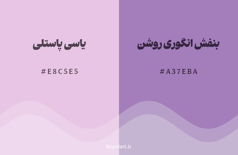 نمایش هارمونی رنگ یاسی پاستلی در کنار رنگ همسایه آن بنفش انگوری روشن