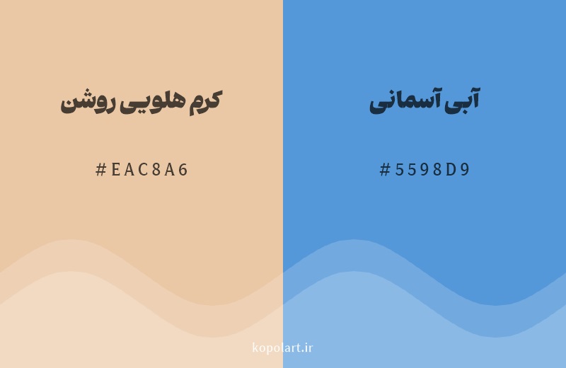 رنگ مکمل کرم هلویی روشن با کد هگزادسیمال EAC8A6، رنگ آبی آسمانی با کد 5598D9