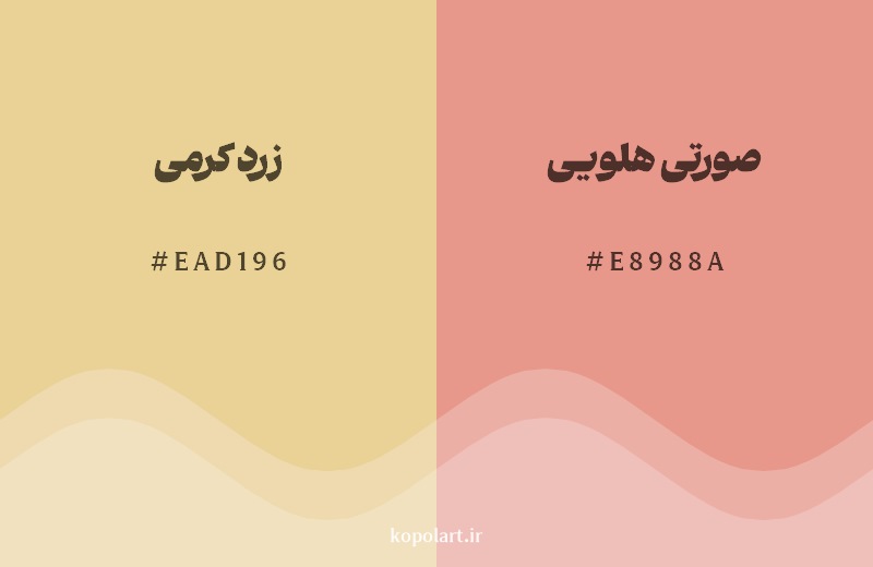 نمایش هارمونی رنگ زرد کرمی در کنار رنگ همسایه آن صورتی هلویی