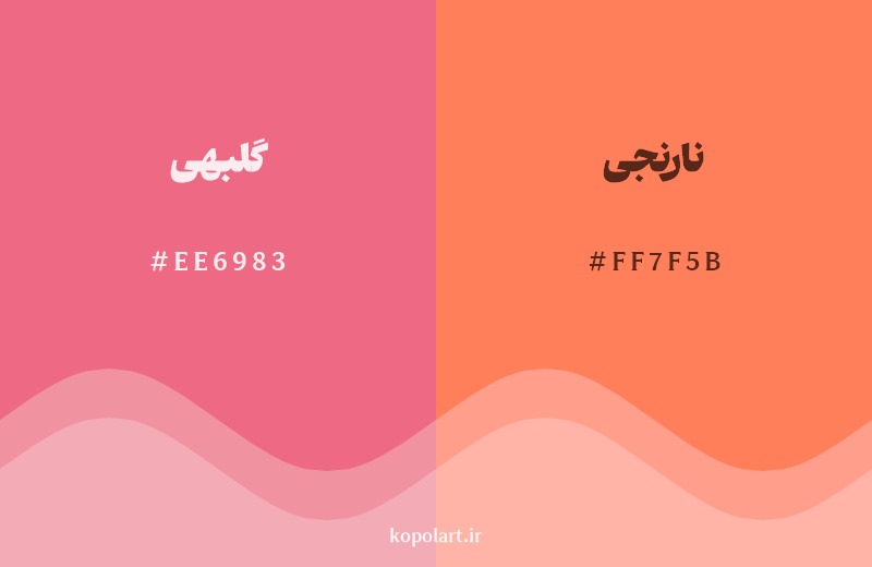 نمایش هارمونی رنگ گلبهی در کنار رنگ همسایه آن نارنجی