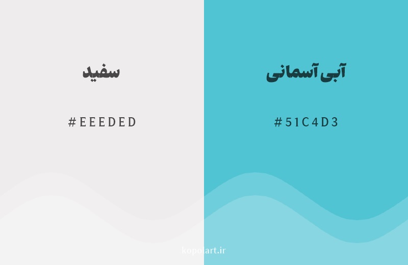 رنگ مکمل سفید با کد هگزادسیمال EEEDED، رنگ آبی آسمانی با کد 51C4D3