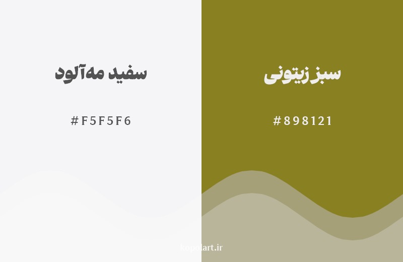 ترکیب رنگ سفید مه‌آلود در کنار رنگ مکمل آن سبز زیتونی