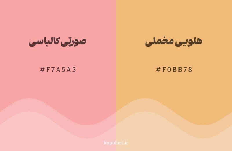نمایش هارمونی رنگ صورتی کالباسی در کنار رنگ همسایه آن هلویی مخملی