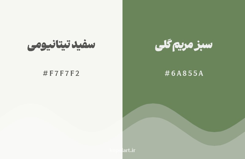 نمایش هارمونی رنگ سفید تیتانیومی در کنار رنگ همسایه آن سبز مریم گلی