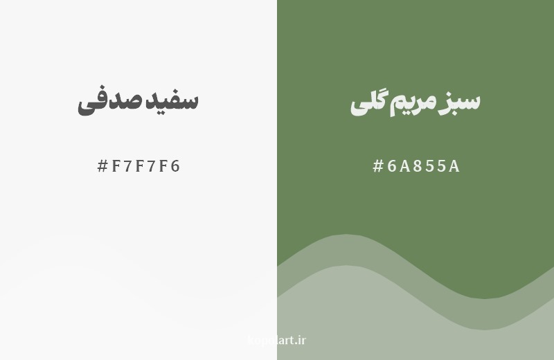 نمایش هارمونی رنگ سفید صدفی در کنار رنگ همسایه آن سبز مریم گلی