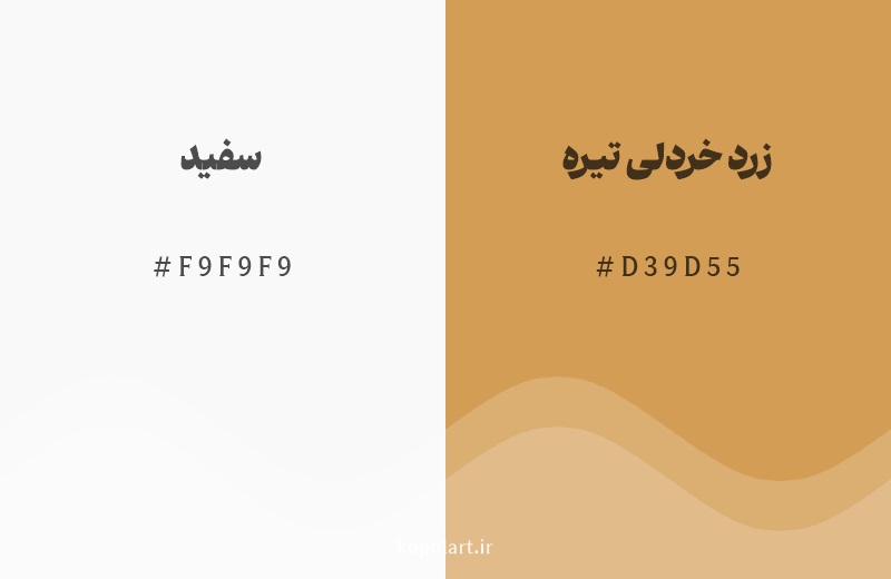 رنگ همسایه سفید با کد هگزادسیمال F9F9F9، رنگ زرد خردلی تیره با کد D39D55