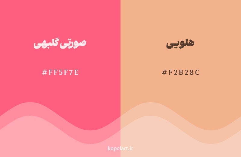 نمایش هارمونی رنگ صورتی گلبهی در کنار رنگ همسایه آن هلویی