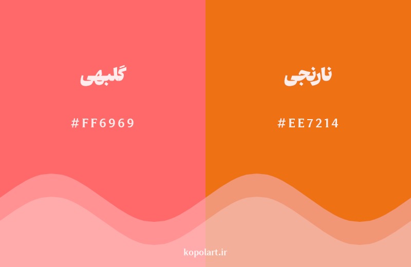 نمایش هارمونی رنگ گلبهی در کنار رنگ همسایه آن نارنجی