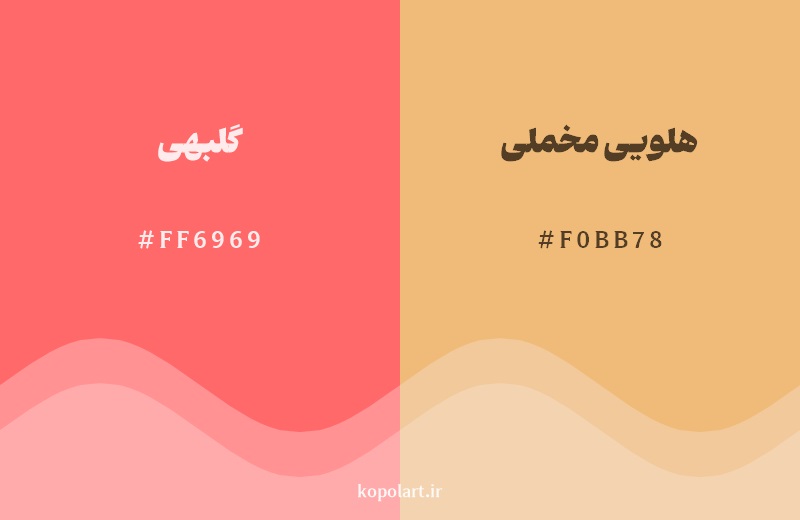 نمایش هارمونی رنگ گلبهی در کنار رنگ همسایه آن هلویی مخملی