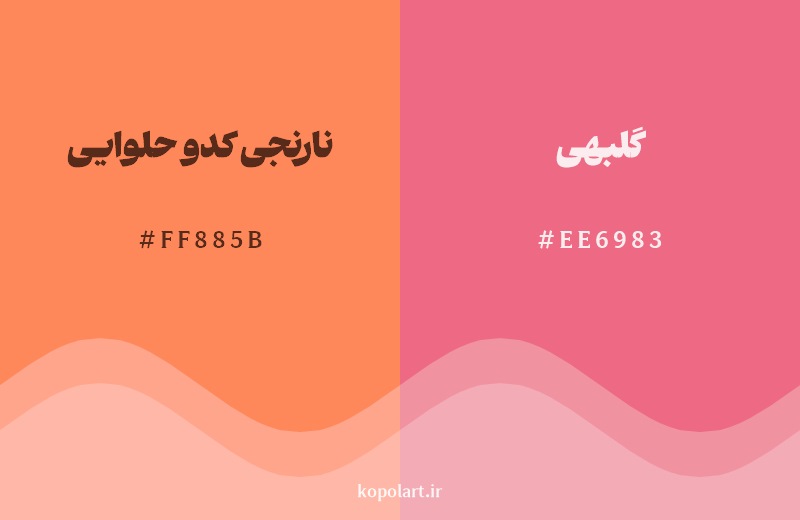 نمایش هارمونی رنگ نارنجی کدو حلوایی در کنار رنگ همسایه آن گلبهی
