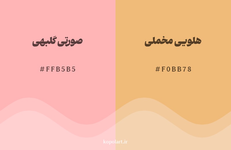 نمایش هارمونی رنگ صورتی گلبهی در کنار رنگ همسایه آن هلویی مخملی
