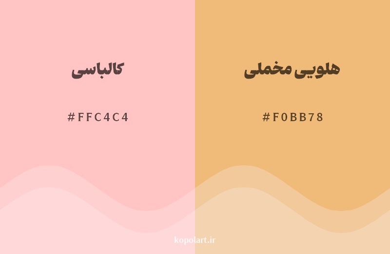 نمایش هارمونی رنگ کالباسی در کنار رنگ همسایه آن هلویی مخملی