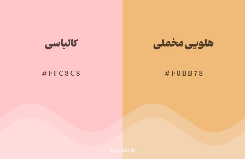 نمایش هارمونی رنگ کالباسی در کنار رنگ همسایه آن هلویی مخملی