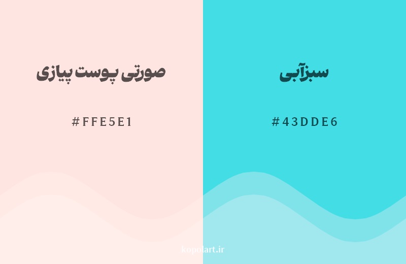 رکیب رنگ صورتی پوست پیازی در کنار رنگ مکمل آن سبزآبی