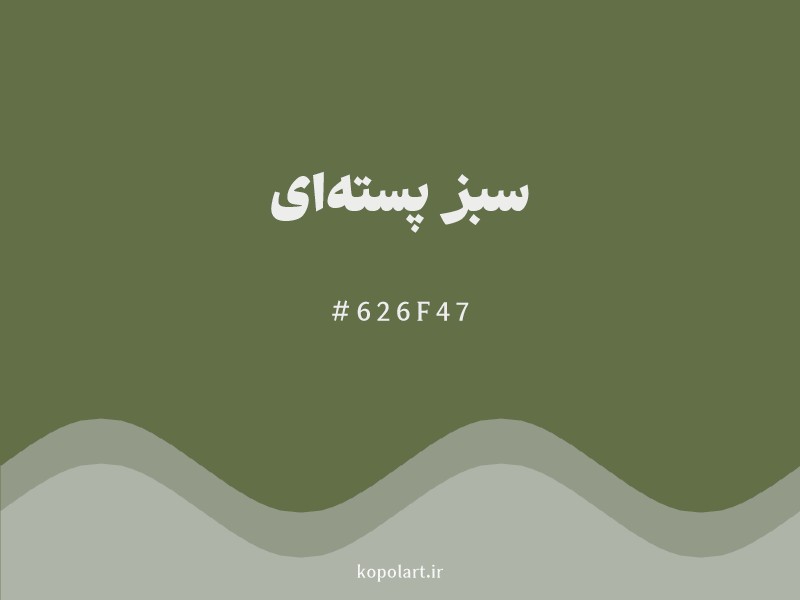 رنگ سبز پسته‌ای با کد هگزادسیمال 626F47 و نام لاتین Pistachio Green Color