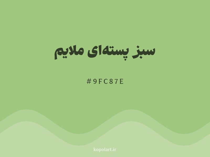 رنگ سبز پسته‌ای ملایم با کد هگزادسیمال 9FC87E و نام لاتین Pistachio Green Color