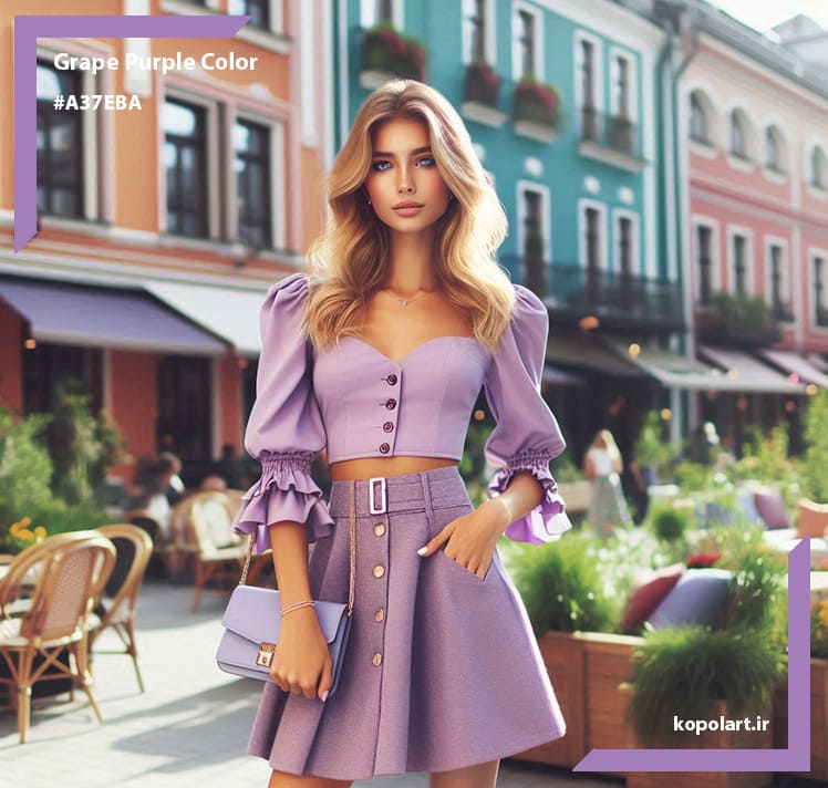 عکس لباس زنانه با رنگ بنفش انگوری روشن، ساخته شده با هوش مصنوعی