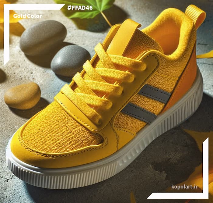 عکس کفش با رنگ طلایی، ساخته شده با هوش مصنوعی