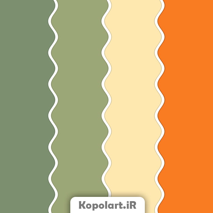 پالت رنگ تابستانی سبز پاستیلی(سبز مغز پسته‌ای یا مریم گلی)، نارنجی و کرمی، روانشناسی رنگ + کدها