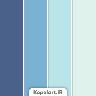 پالت رنگ سرد زمستانی آبی کدر، نیلی متالیک، نیلی محو و آبی کبریتی روشن، به همراه روانشناسی رنگ‌ها و کدها(Rgb, Cmyk, Hex)