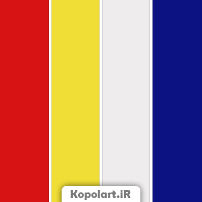 پالت رنگ پر انرژی قرمز وینستونی، زرد و آبی سرمه‌ای