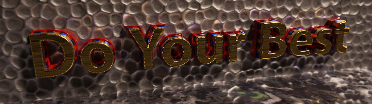 نمای نزدیک تایپوگرافی سه‌بعدی «Do Your Best» با متریال‌های فلزی جذاب و نورپردازی استودیویی