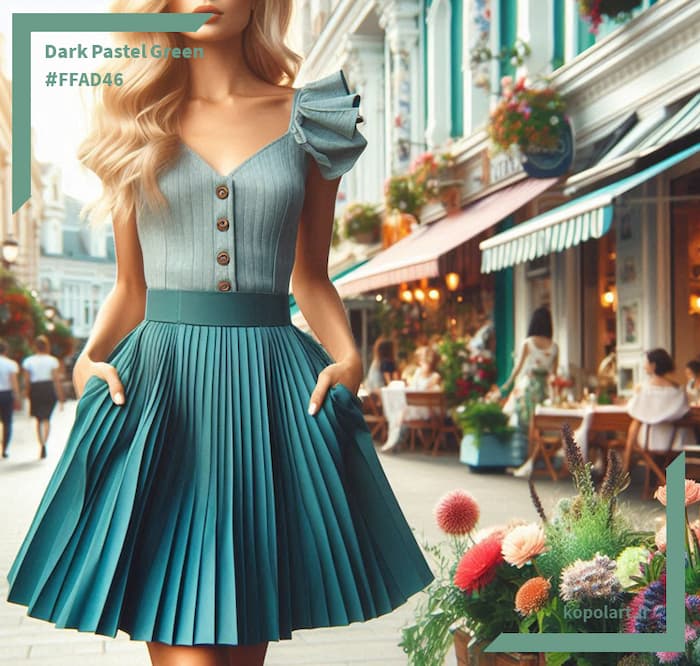 عکس لباس زنانه با رنگ سبز پاستیلی تیره، ساخته شده با هوش مصنوعی