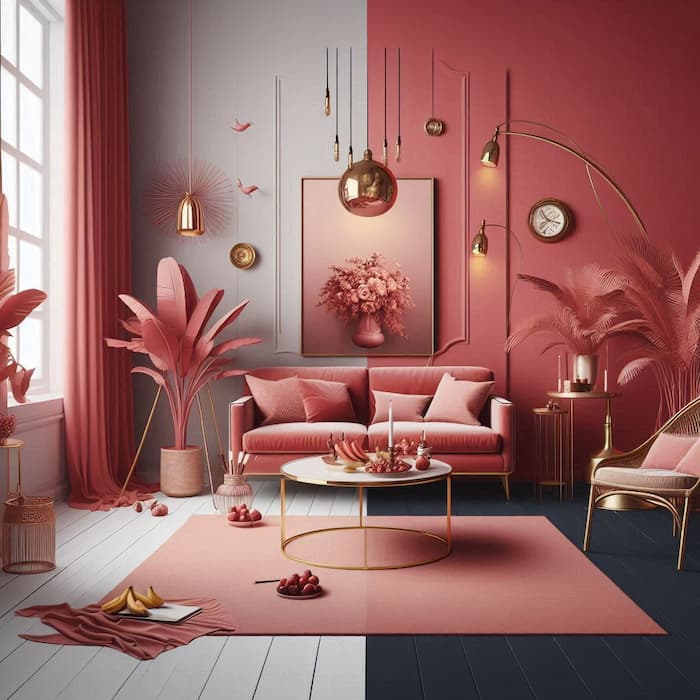 عکس خیالی اتاق با تم رنگ قرمز پرشین، تولید شده با هوش مصنوعی