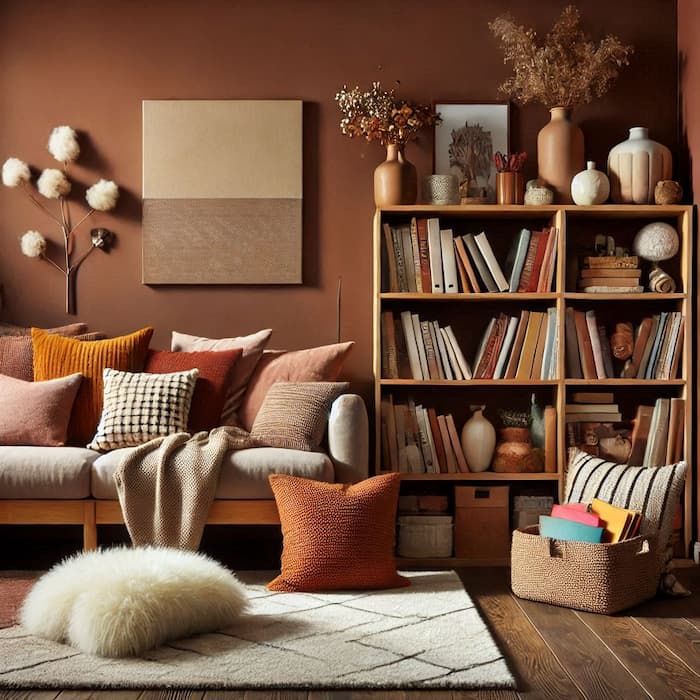 عکس خیالی اتاق با تم رنگ قهوهای و شکلاتی ساخته شده با هوش مصنوعی bing