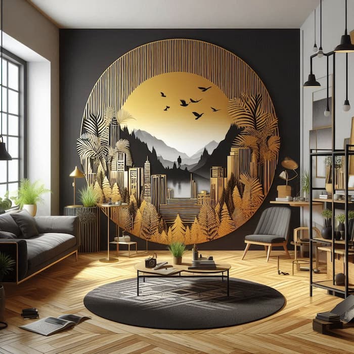 عکس اتاق خیالی با تم رنگ نارنجی سلطنتی و مشکی تولید شده با هوش مصنوعی bing