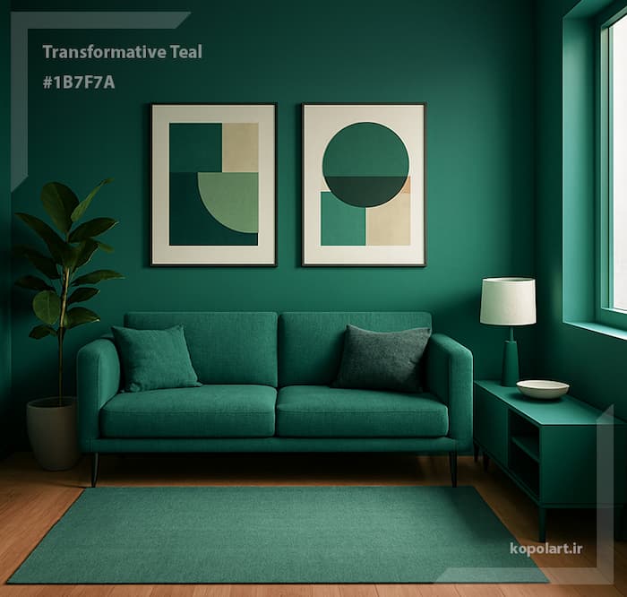 دکوراسیون یک اتاق مدرن با رنگ فیروزه‌ای تیره، رنگ ترند سال 2026