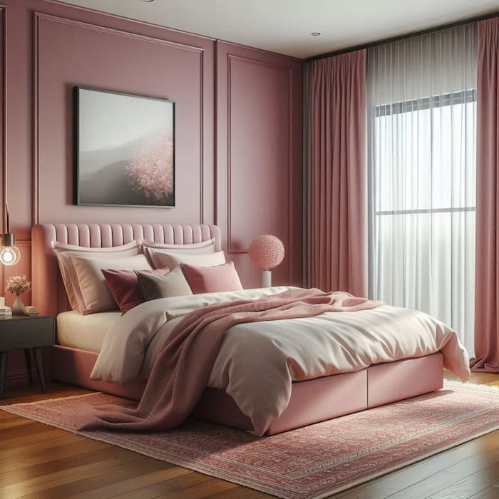 عکس اتاق خواب با ست رنگ کالباسی تولید شده با هوش مصنوعی