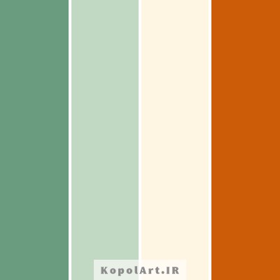 پالت رنگ عسلی تیره، سبز دریایی، سبز پاستیلی و بژ روشن