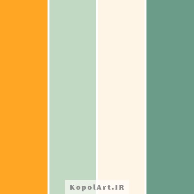 پالت رنگ زرد انبه ای (کهربایی)، سبز پاستیلی تیره، سفید پوسته پیازی
