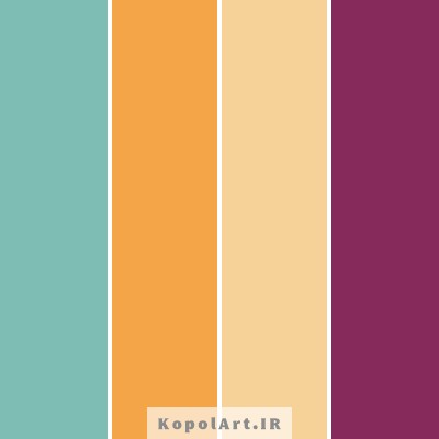 پالت رنگ سبز دودی، نارنجی و بنفش مخملی