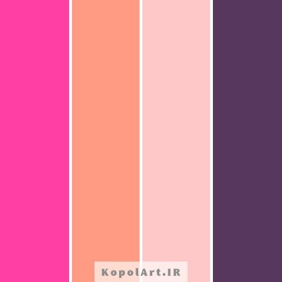 پالت رنگ گل رز ایرانی (صورتی)، نارنجی ایرانی، بنفش بادمجانی و کالباسی